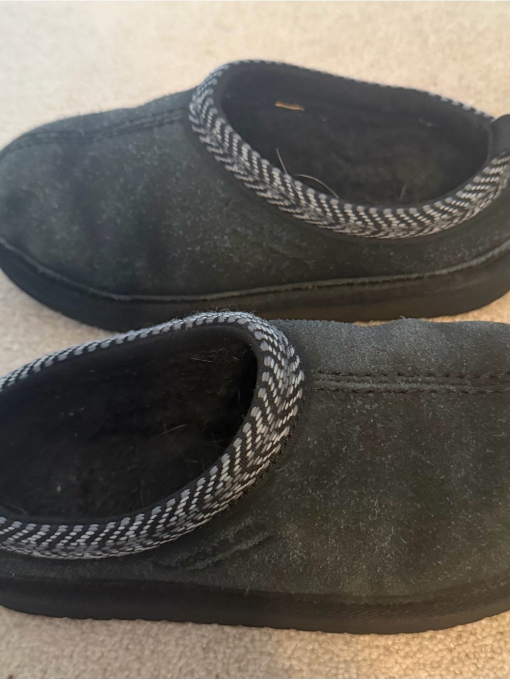 Koolaburra Kids Black Moccasin Slippers with Black & Gray Braided Trim